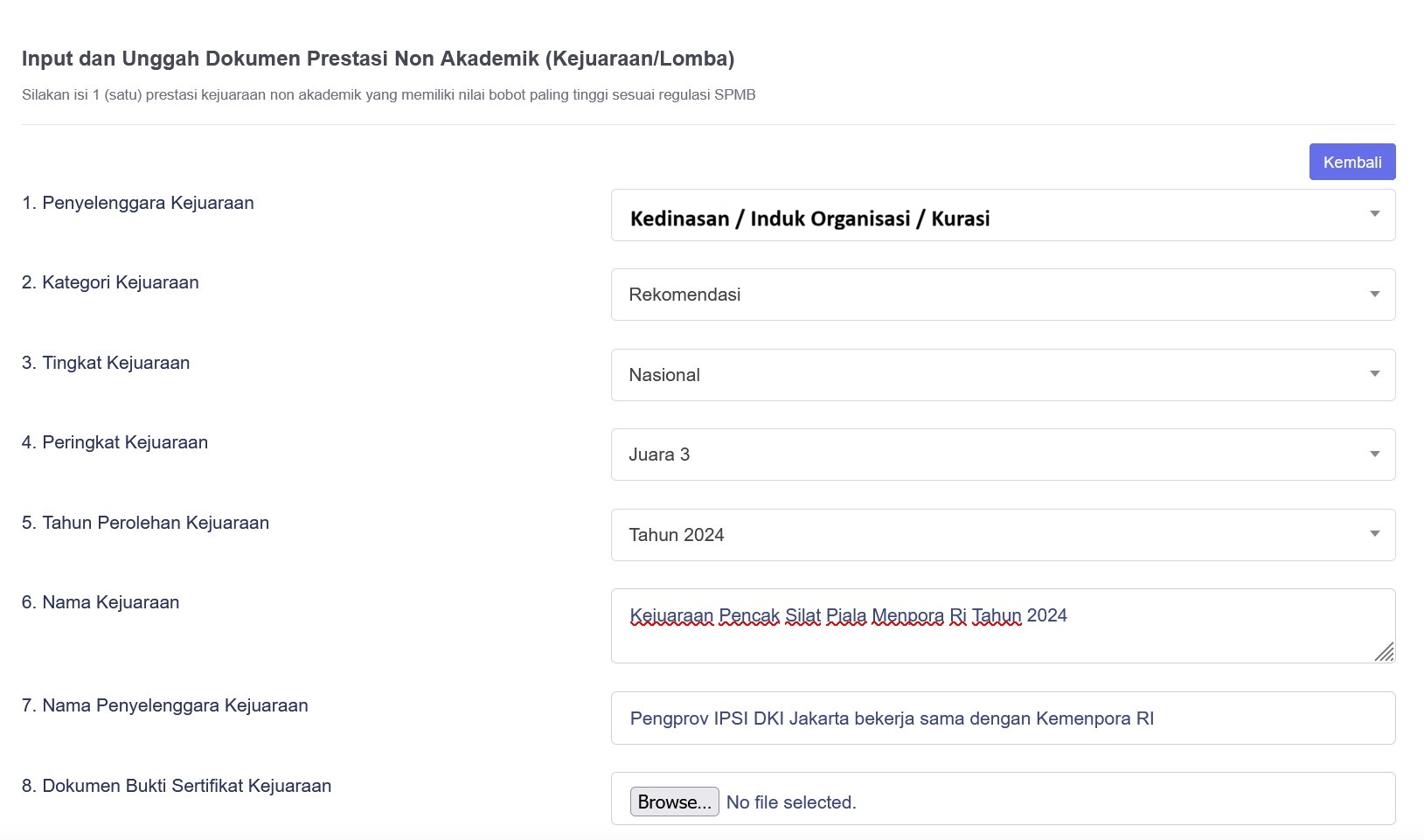 jalur prestasi non akademik