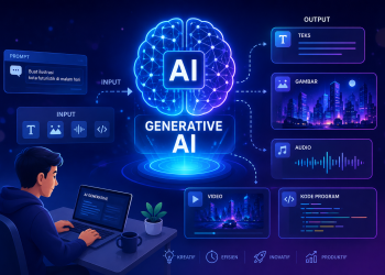 Ilustrasi AI generatif dan teknologi kecerdasan buatan