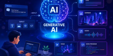 Ilustrasi AI generatif dan teknologi kecerdasan buatan