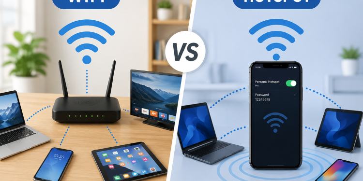 Ilustrasi perbedaan WiFi dan hotspot